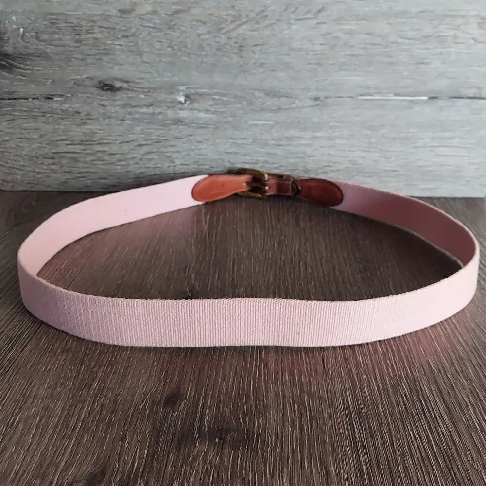 Vintage Torino Pink Canvas Brown Leather Belt/Brass Buckle Woven Cchord Belt 40